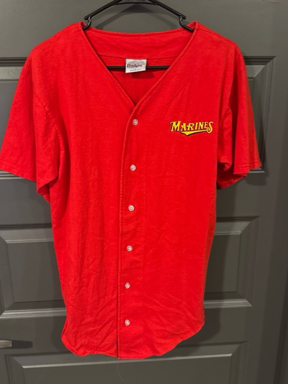 Vintage Badger Sportswear Red "Marines" Button-Down Baseball Jersey M